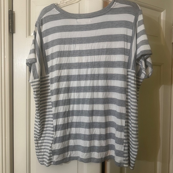 Michael Kors Women's Striped Top T-shirt Gray & White Short Sleeve Casual Size M - Picture 2 of 2